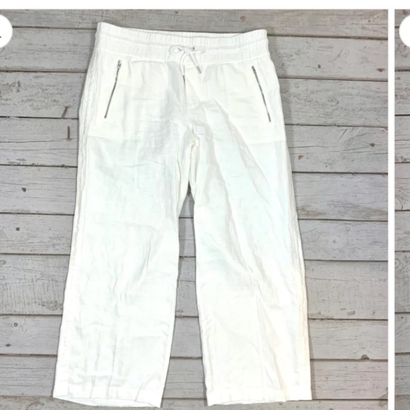 Athleta Cabo White Linen Wide Leg High Rise Pants Women’s Size 14 - Picture 3 of 3